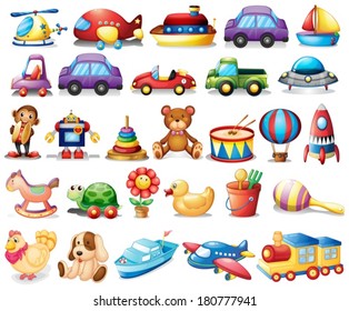 Illustration of the collection of toys on a white background