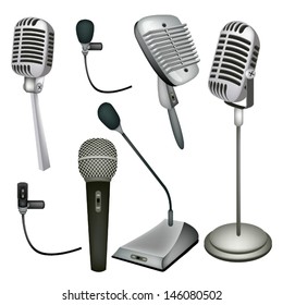 An Illustration Collection Various Kind of Microphone in Modern and Retro Style 