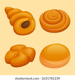 illustration of a collection of various kinds of bread and bakeries