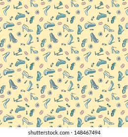 Illustration of a collection of various shoes on white background / seamless texture