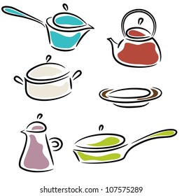 illustration with collection of ware isolated on white background