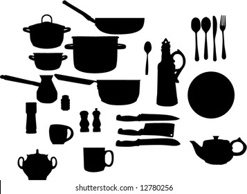 illustration with collection of ware isolated on white background