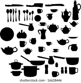 illustration with collection of ware isolated on white background