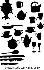 illustration with collection of ware isolated on white background