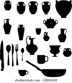illustration with collection of ware isolated on white background