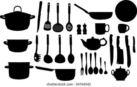 illustration with collection of ware isolated on white background