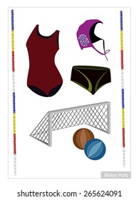 Illustration Collection of Water Polo Accessory and Equipment Isolated on White Background.
