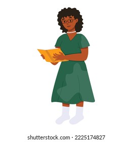  Illustration from the collection of a woman standing and reading a book.