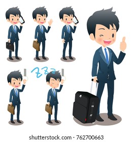 Illustration collection of a young man employee wearing a suit