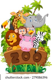 Illustration collection of zoo animals on white background