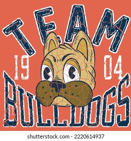 Illustration college design with bulldog and text varsity Team Bulls, fashion style