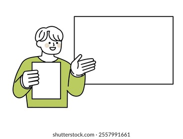 Illustration of a college student presenting at a university