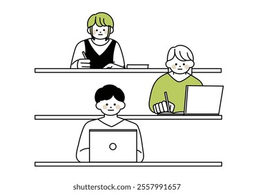 Illustration of a college student taking a class at a university