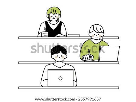 Illustration of a college student taking a class at a university