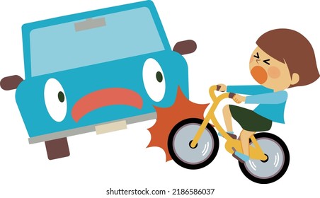 Illustration of a collision between a person riding a bicycle and a car