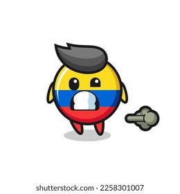 the illustration of the colombia flag badge cartoon doing fart , cute style design for t shirt, sticker, logo element