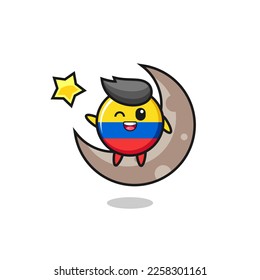 illustration of colombia flag badge cartoon sitting on the half moon , cute style design for t shirt, sticker, logo element