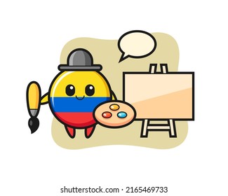 Illustration of colombia flag badge mascot as a painter , cute style design for t shirt, sticker, logo element