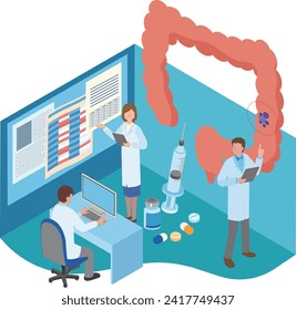 Illustration of colon disease and medical personnel