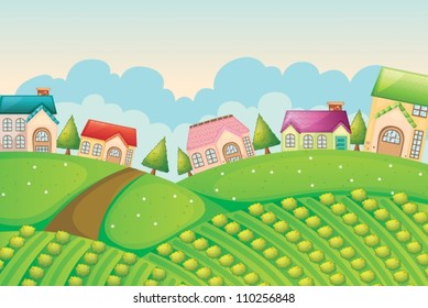 illustration of a colony of houses in nature