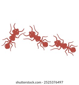 Ilustración de una colonia de hormigas obreras caminando en la misma dirección