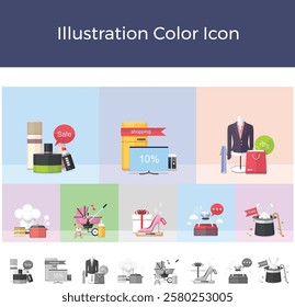 Illustration Color Icon Cosmetics Shopping Home Appliances Clothing Cooking Children Event Jewelry Precious Metals Gift Fashion Baby Products Home Appliances Discount Sale Beauty