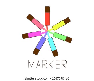 Illustration of color marker pen. Vector of set marker pens with line color.