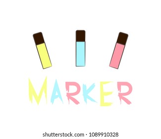 Illustration of color marker pen. Vector of set marker pens with line color.