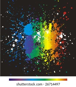 Illustration of color paint splashes on black background