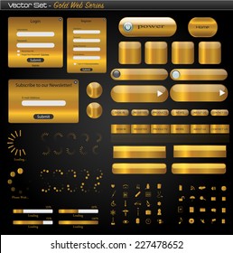 Illustration of a color set of gold web elements.