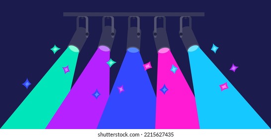 Illustration of color spotlights. Image for party flyer.