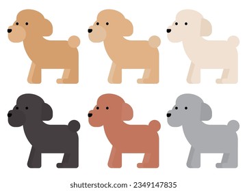 It is an illustration of color variations of a graphical and simple miniature poodle.
