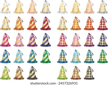 Illustration of color variations of party hats