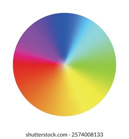 An illustration of a color wheel showing a smooth gradient transition between different hues, illustrating the relationships and contrasts between colors on a white background for educational purposes