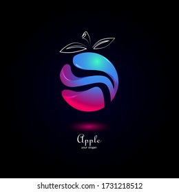 Illustration of a colored apple. On a dark background.