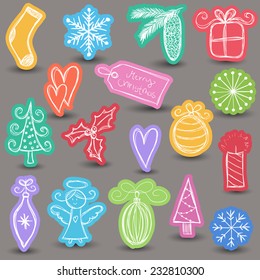 Illustration of colored christmas symbols, sticker style