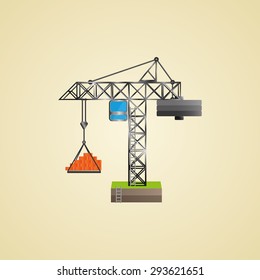 Illustration of colored crane icon. Flat crane icon isolated on a shadeless background.