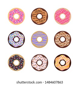 Illustration with colored donuts in vector style
