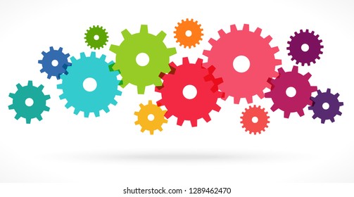 illustration of colored gears symbolizing cooperation or teamwork process