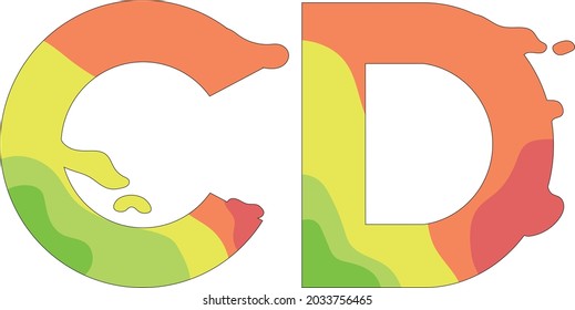Illustration of colored letters C and D on a white background. Vector image for beautiful inscriptions, logos, ready to use, eps. For your design. For postcards, stickers, decorations