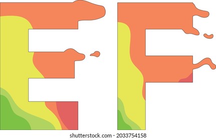 Illustration of colored letters E and F