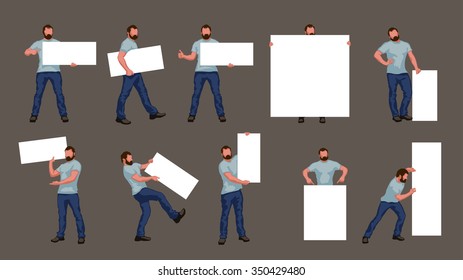 illustration of colored man's silhouette with banner on brown background