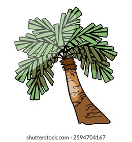 Illustration of a colored palm tree in doodle style
