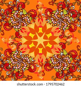 Illustration colored pattern on a black, orange, red colors. Template for creating logo, icon, symbol, emblem, monogram frame. Concept abstract luxury decor. Linear trend style. Vector design element.