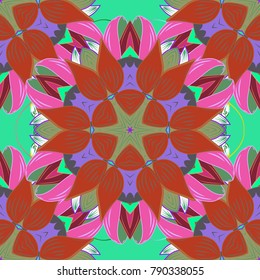 Illustration colored pattern on a orange, green and pink colors. Vector design element. Linear trend style. Template for creating logo, icon, symbol, emblem. Concept unusual abstract luxury decor.