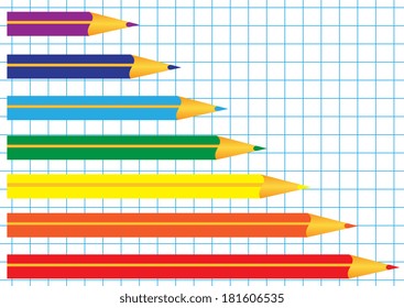 Illustration of of colored pencils of different lengths on a plaid background
