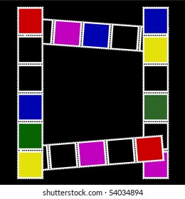 illustration of colored postage stamps frame