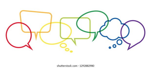 illustration of colored speech bubbles frames in a row with space for text