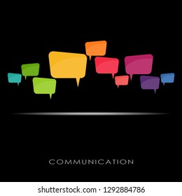 illustration of colored speech bubbles in a row with space for text on black background