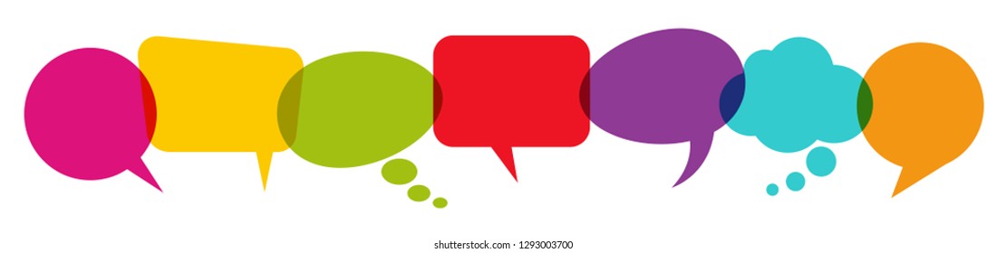 illustration of colored speech bubbles in a row with space for text